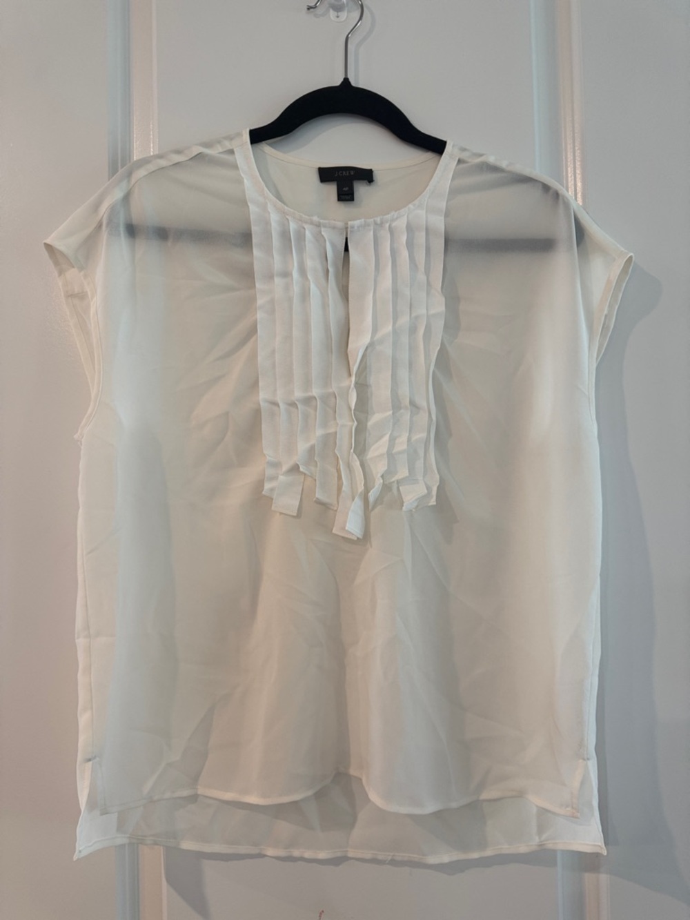 J. Crew Ivory Pleated Front Cap-Sleeve Blouse